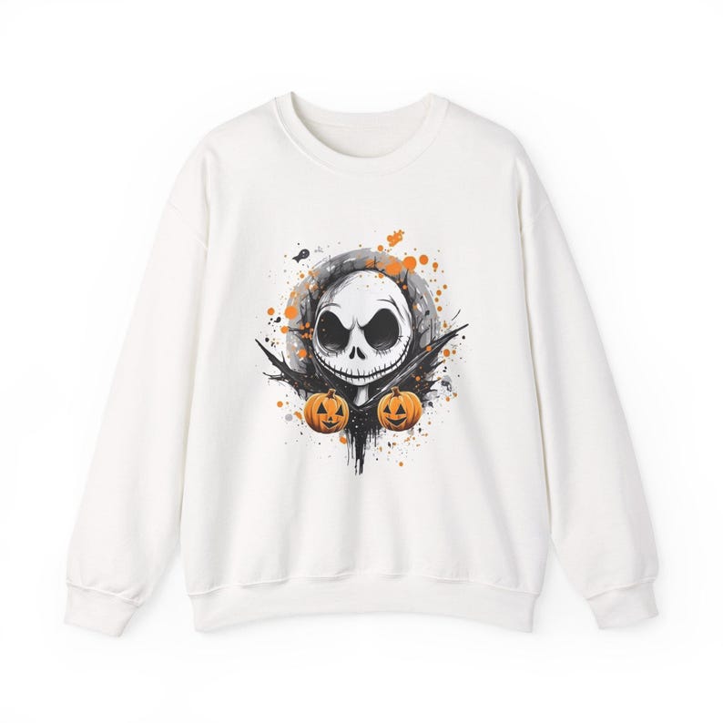 Sudadera de Halloween, Top de Jack Skellington y Calabazas, Cuello Redondo Escalofriante, Suéter de Pesadilla Antes de Navidad, Suéter con Estampado del Rey Calabaza imagen 2