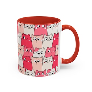 Valentine Pink Cats Coffee Mug, Cute Cat Lover Gift, Valentine&#39;s Day Mug, Cat Mom Gift, Coffee Lover Ceramic Tea Cup Cat Inspired Themed Mug