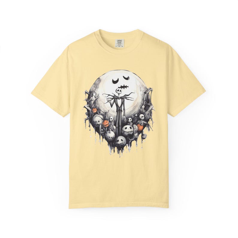 Camiseta de Halloween con colores reconfortantes, camiseta de Jack Skellington, top gráfico de estilo vintage, camiseta espeluznante de Pesadilla antes de Navidad, Halloween gótico imagen 6