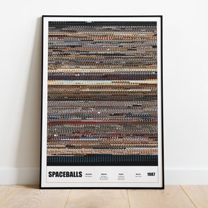 Peut inclure: Une affiche encadrée noire avec un collage d'images fixes du film "Spaceballs". L'affiche porte le titre "Spaceballs" et l'année "1987" imprimée en bas.