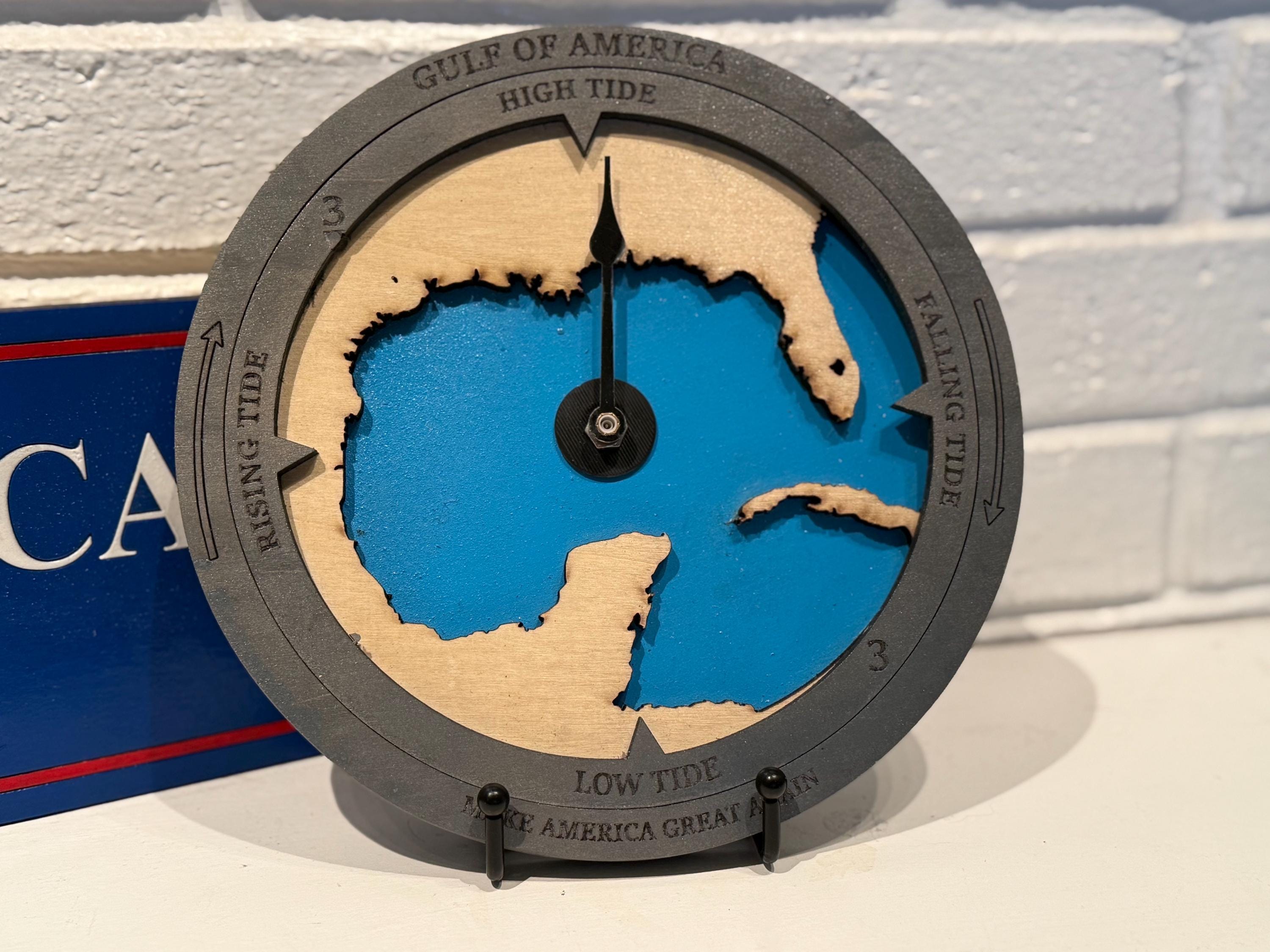 Gulf of America Tide Clock: Handmade Nautical Decor, Laser-Cut Wood