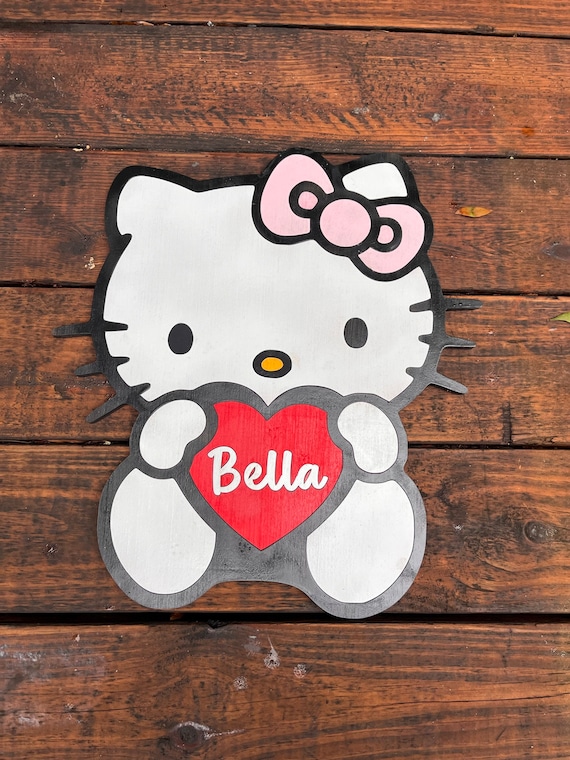 Handmade Hello Kitty Nursery Name Sign: Personalized Laser Cut