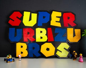 Personalisierte Super Mario Inspiriert Zeichen: Individuelle Gamer Wandkunst (23 "x 15 ")