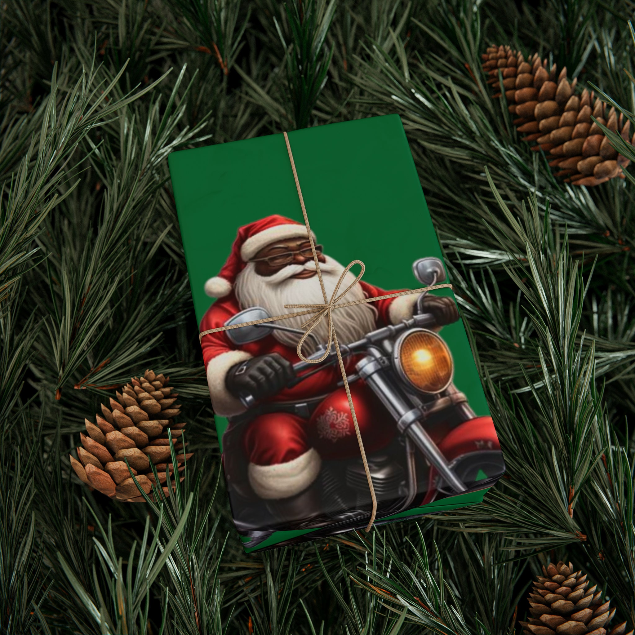 African American Santa on Harley Davidson Wrapping Paper Etsy