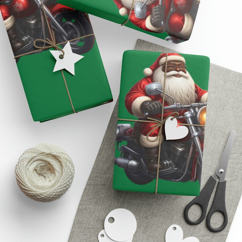 African American Santa on Harley Davidson Wrapping Paper Etsy