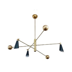 Italian Brass Chandelier 3-Arm Sputnik Lighting Fixture