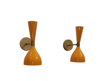 Wall Sconce Pair Wall Marigold color Brass Italian Diablos Light Stilnovo Modern Italian Lights Wall Fixture Lamp
