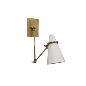 Pair Of Brass Wall Lamp Mid Century Handmade White And Polished Brass Articulating Wall Sconce