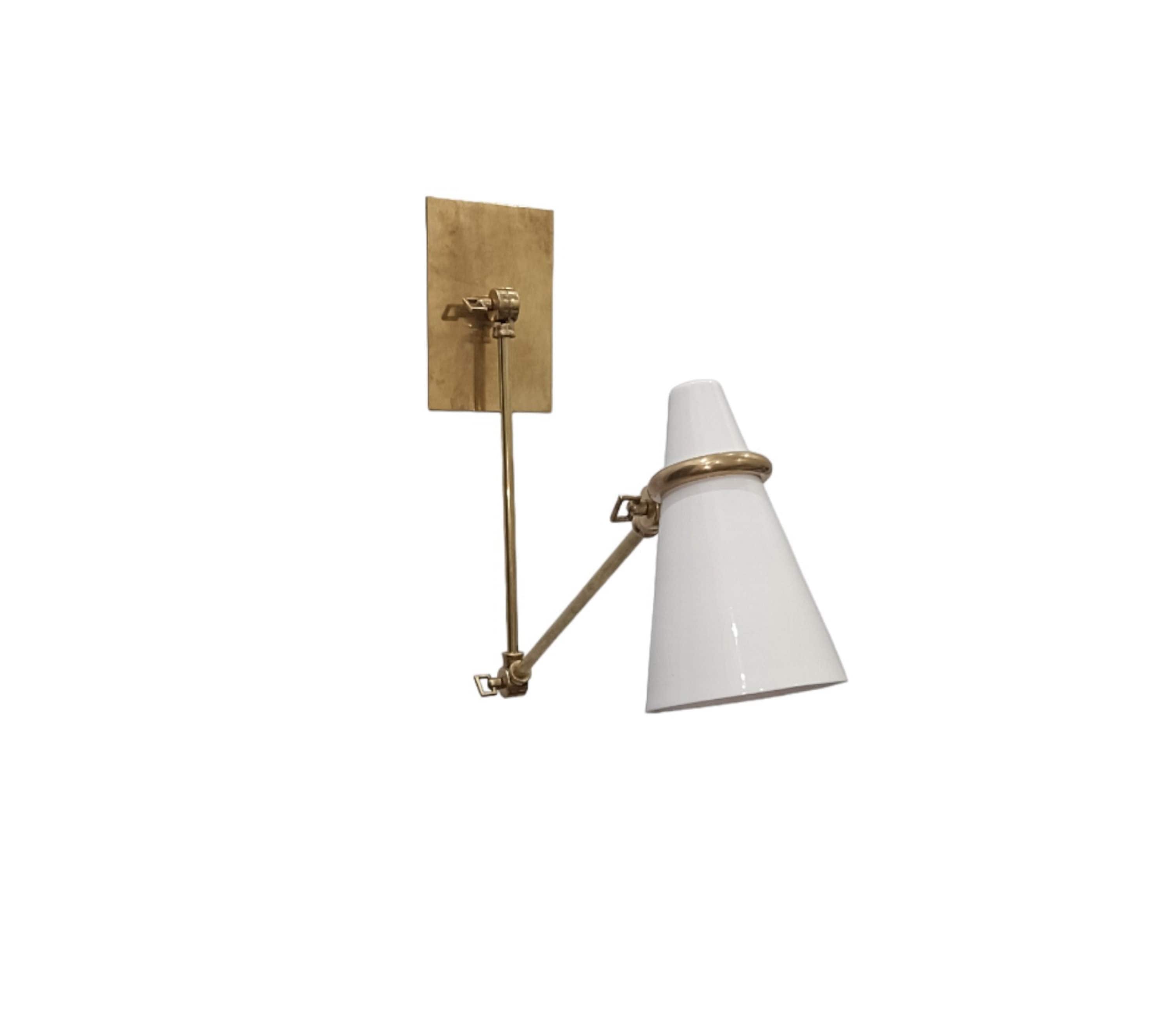 Pair Of Brass Wall Lamp Mid Century Handmade White And Polished Brass Articulating Wall Sconce