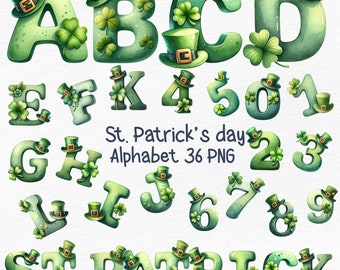 St. Patrick Alphabet Clipart PNG Sublimation, Doodle Alphabet,Leprechaun Letters Clipart,  Nursery Letter, Irish Numbers,A-Z,Saint Patrick