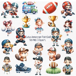 Clipart di football americano ad acquerello carino, illustrazioni sportive carine, Png del giorno della partita, Png sportivo, Partita di calcio, Sublimazione Png di calcio