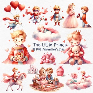 Valentine Little prince clipart watercolor, little prince png, Cute Illustrations, Kids Party Themed Prince ,El principito, Prince theme