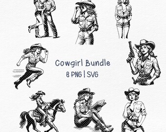 Retro Cowgirl Clipart Bundle, Retro Cowgirl svg png, Vintage Cowgirl, Retro Cowboy Sublimacja, retro Cowboys, prezent dla mamy, Retro Country Cowgirl
