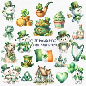 St Patrick bear clipart,kid st patricks png,st. patrick&#39;s day png,bear St Patrick,Polar bear PNG transparent background,digital download
