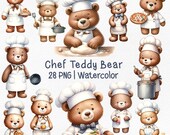 Chef Teddy Bear Watercolor Clipart, teddy bear png,Nursery Clipart,recipe card clipart,Cute Bear Clipart, Chef Clipart,digital download