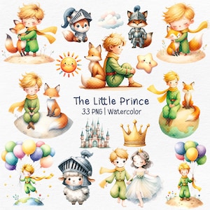 Aquarelle clipart petit prince, petit prince png, illustrations mignonnes, prince sur le thème fête d'enfants, El principito, thème prince