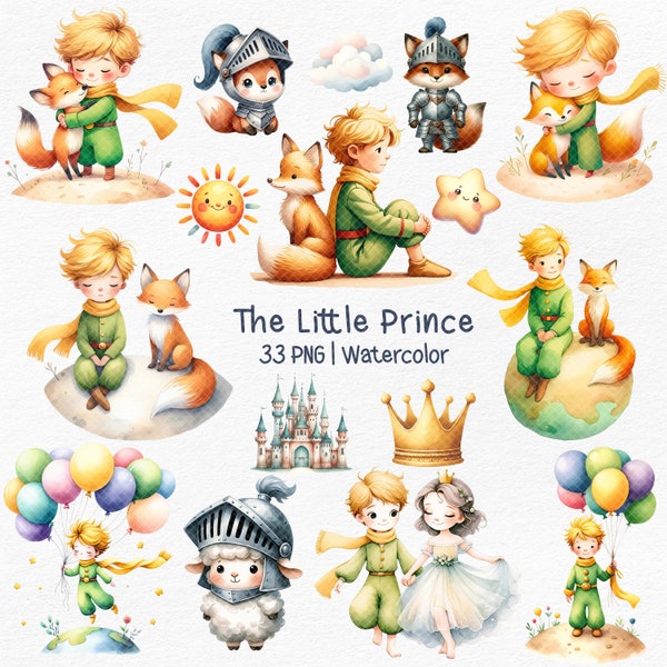 Aquarelle clipart petit prince, petit prince png, illustrations mignonnes, prince sur le thème fête d'enfants, El principito, thème prince