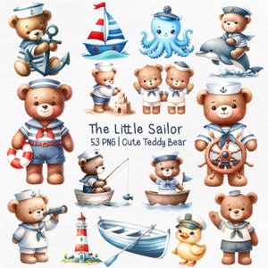 Matrosen Bär, Bären Aquarell Clipart, Matrosen Bär, nautisches Kinderzimmer, Matrosen Bär, maritim, maritim, maritim, maritim