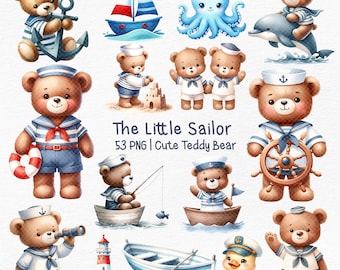 little sailor bear,teddy bear watercolor clipart,teddy bear clipart,sailor baby,Sailor baby bear,nautical nursery decor,digital download