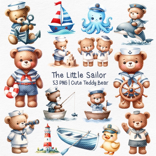 little sailor bear,teddy bear watercolor clipart,teddy bear clipart,sailor baby,Sailor baby bear,nautical nursery decor,digital download