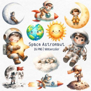 Astronaut PNG, Astronaut Clipart, Astronaut Aquarell Clipart, Astronaut Weltraum PNG, Rakete Clipart, Sterne und Mond PNG, Sofort Download
