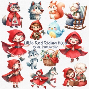 Rotkäppchen Clipart,Rotkäppchen Aquarell,es war einmal,Wolf,Waldtiere,Tierkreis, zum Kartenbasteln