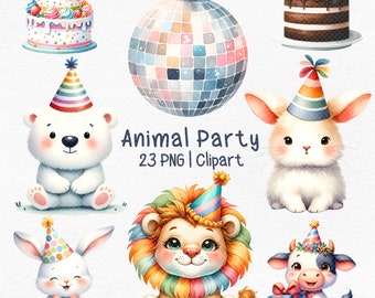 party animal png,animal wearing hat clipart,happy birthday party animal clipart,cute animal clipart,happy birthday clipart,cute baby animal