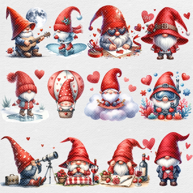 Gnome Valentine Clipart Valentines Png,watercolor Valentine Gnomes ...