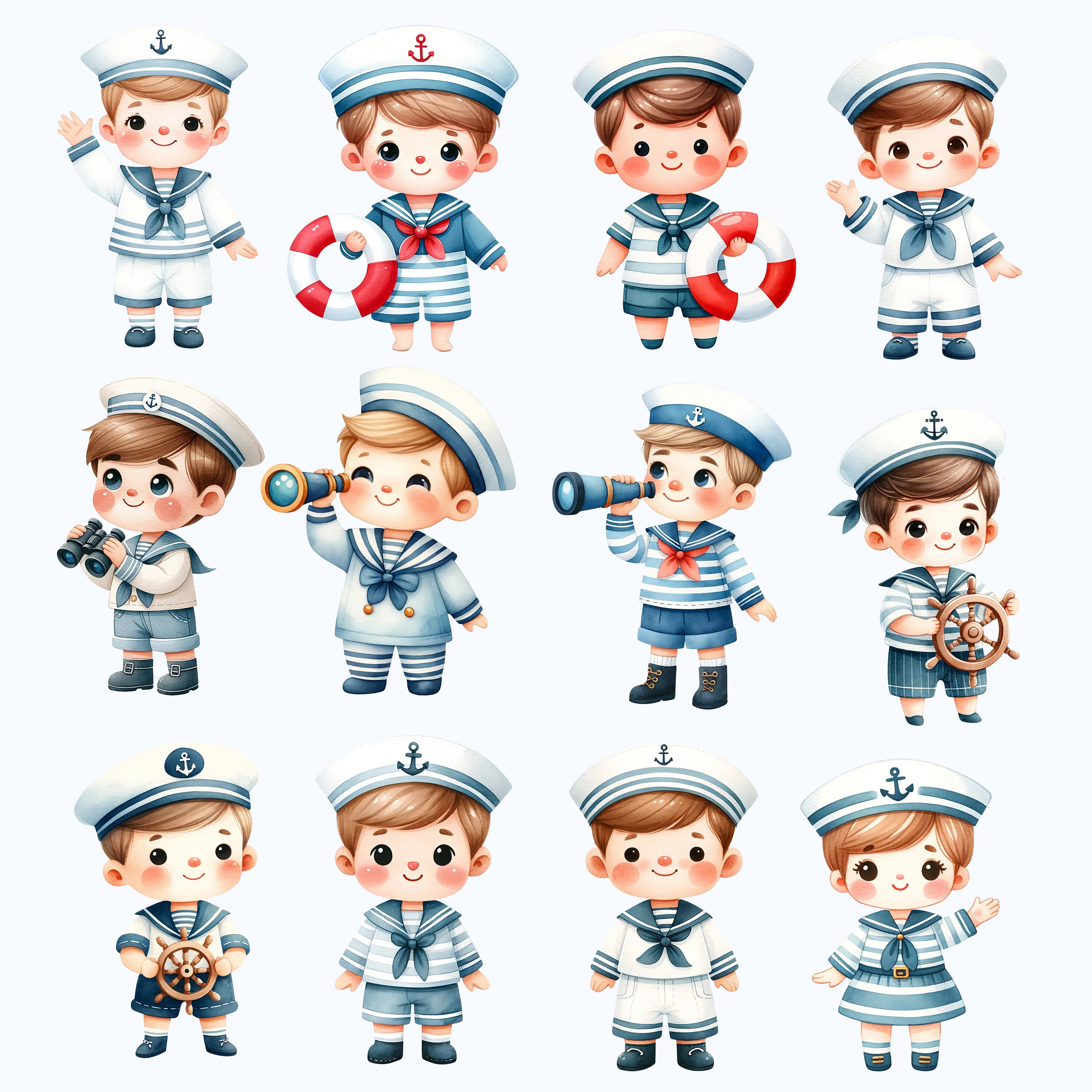 Little Sailor Watercolor Clipart,sailor Watercolor,sailboat Clipart,cute Navy Illustrations ...