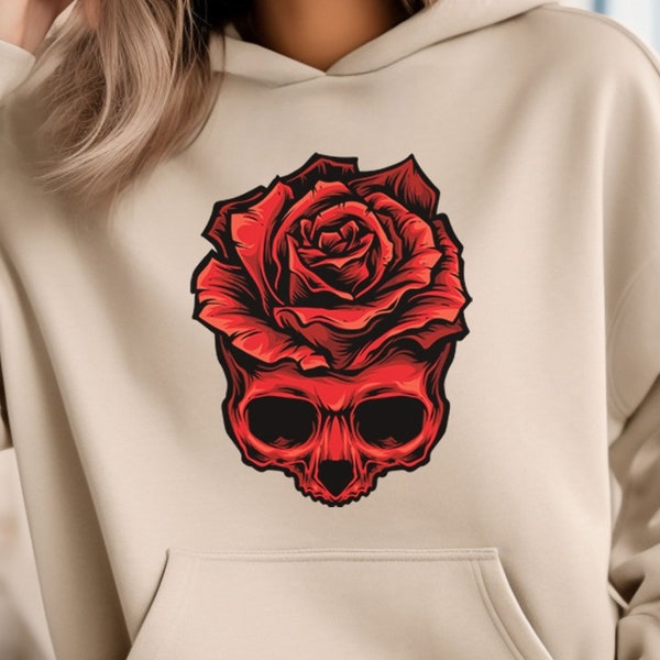 Skull Rose Sweatshirt, Red Rose Goth Hoodie, Rose Girl Hoodie, Skeleton Red Rose Hoodie, Gothic Skeleton Shirt, Dark Aesthetic