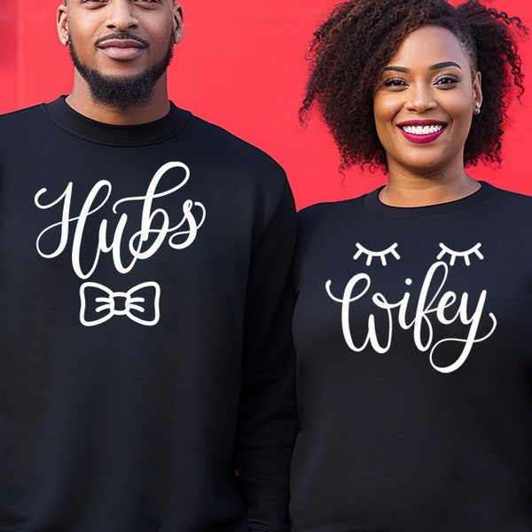 Wife And Husband Sweatshirts, Matching Couple Sweaters, Wife And Hubs, Honeymoon, Just Married, Wedding Gift, Lovers Day Gift