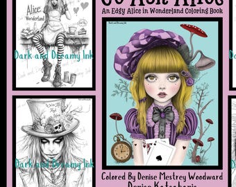 Edgy Alice in Wonderland Coloring Book: Grayscale Illustrations (Digital Download)
