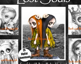 Lost Souls, Grayscale Coloring Book, Hauntingly Beautiful, Digital Download, Printable PDF, Grayscale Illustrations, Adult And Teen