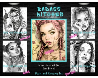 Badass Bitches Coloring Book: Grayscale Tattoo Art (Digital Download)