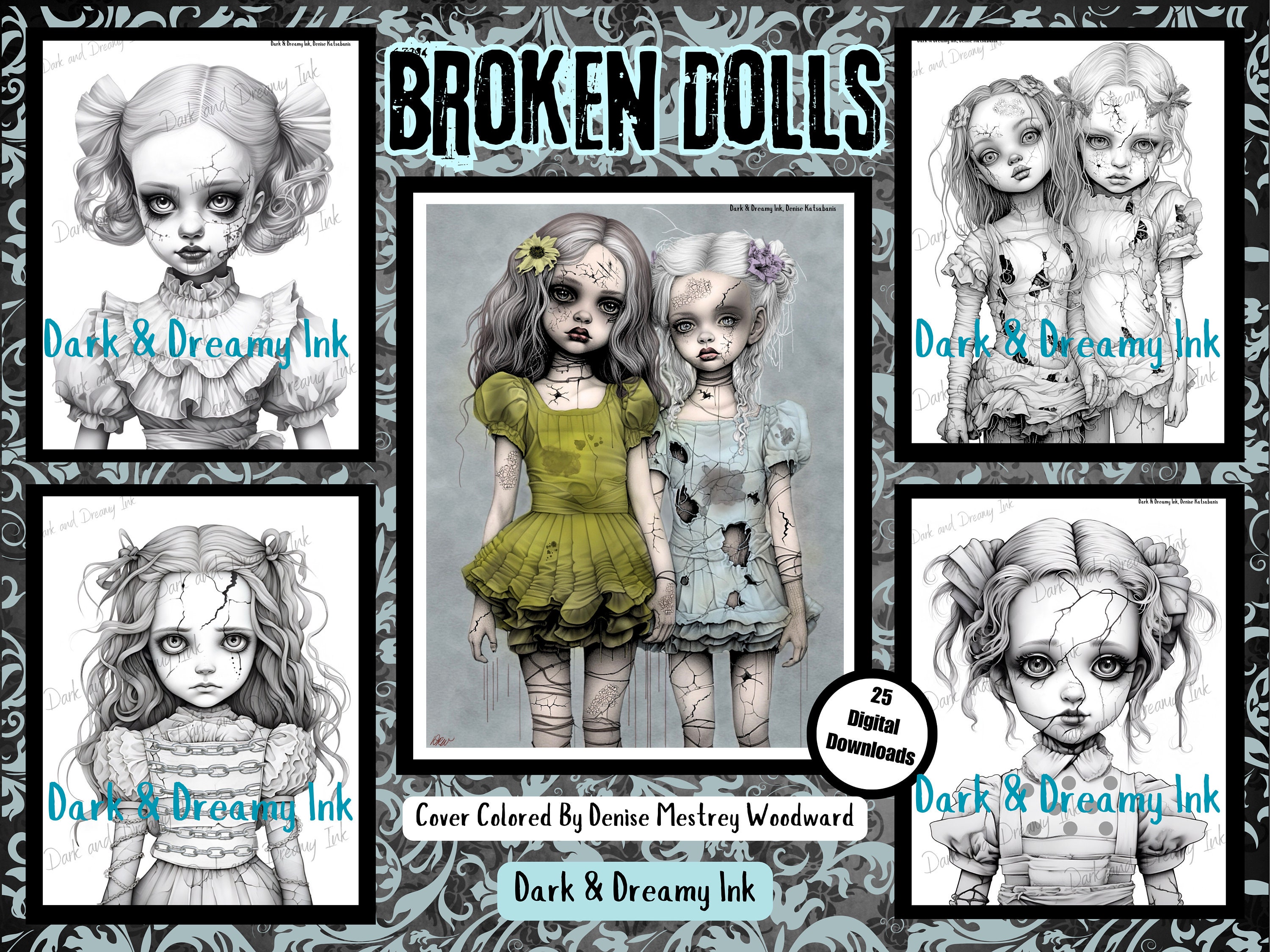 Creepy Broken Dolls Coloring Book: Grayscale Illustrations (PDF)