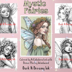 Mystic Fairies,Fairy Grayscale Coloring Book,Digital Download, Fairy Art, Printable PDF, Grayscale Illustrations To Color, Adults and Teens