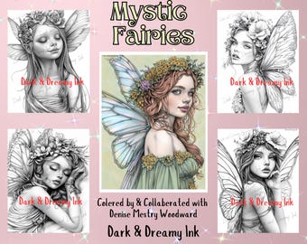 Kleurboek Mystic Fairies: illustraties in grijstinten (digitale download)