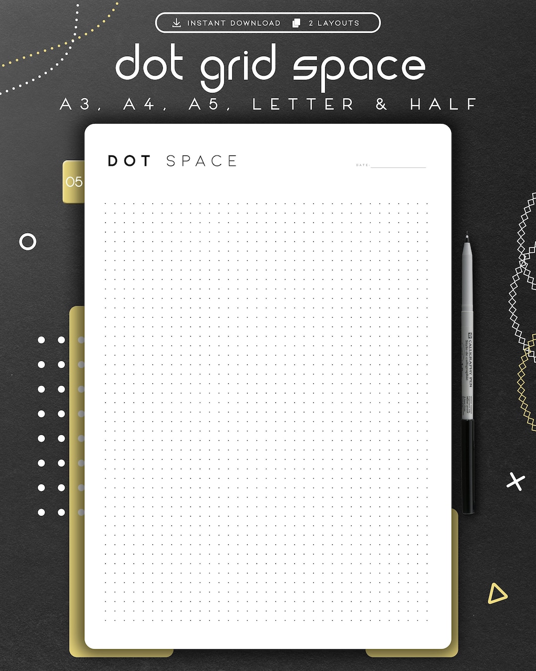 Dot Grid Paper Printable, Dot Graph Paper, Note Paper Template, Drawing ...