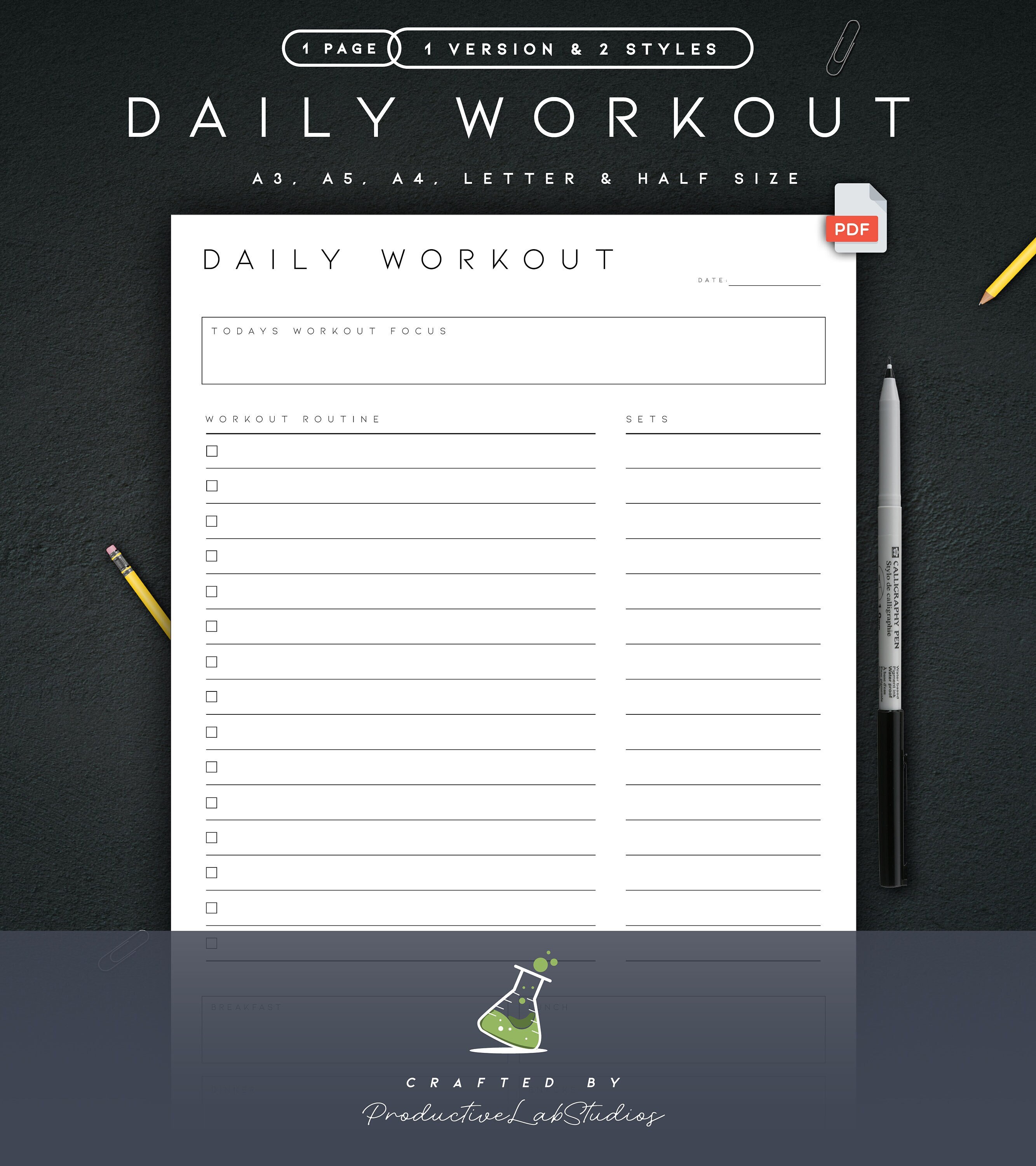 Daily Workout Planner Printable Fitness Journal Exercise - Etsy