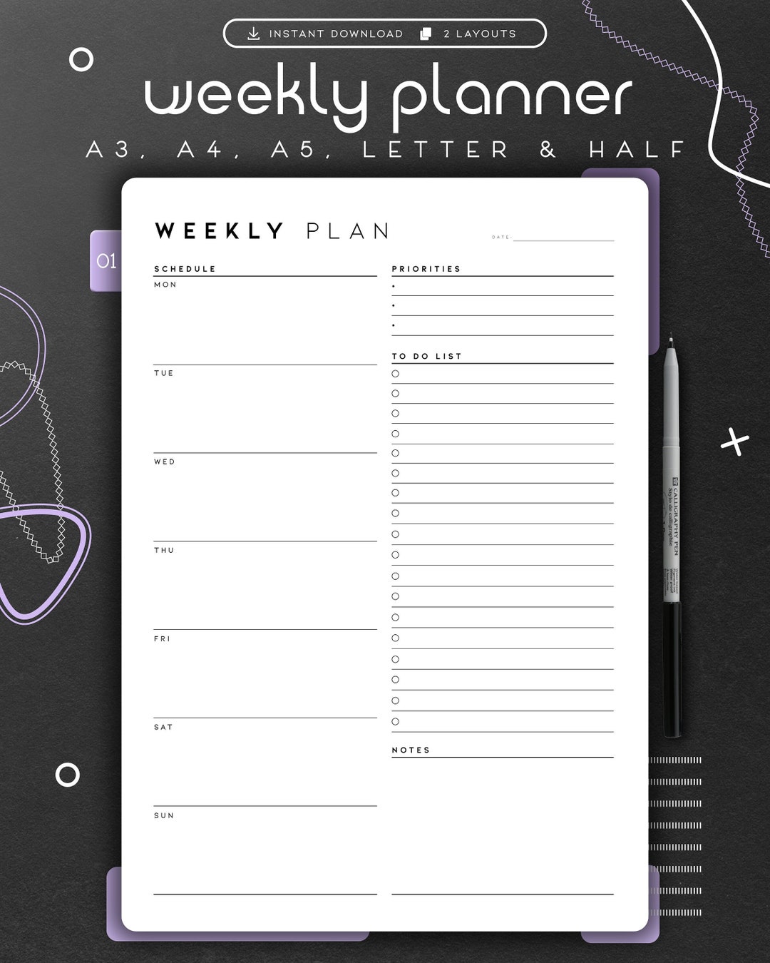 Weekly Planner Printable to Do List, Productivity Planner, Weekly ...