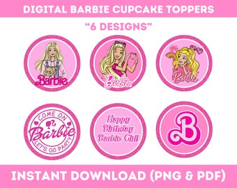 Barbi CupCake Topper Descarga instantánea, Lindo Barbi Topper, Topper de cupcake imprimible, Descarga instantánea de Dile digital