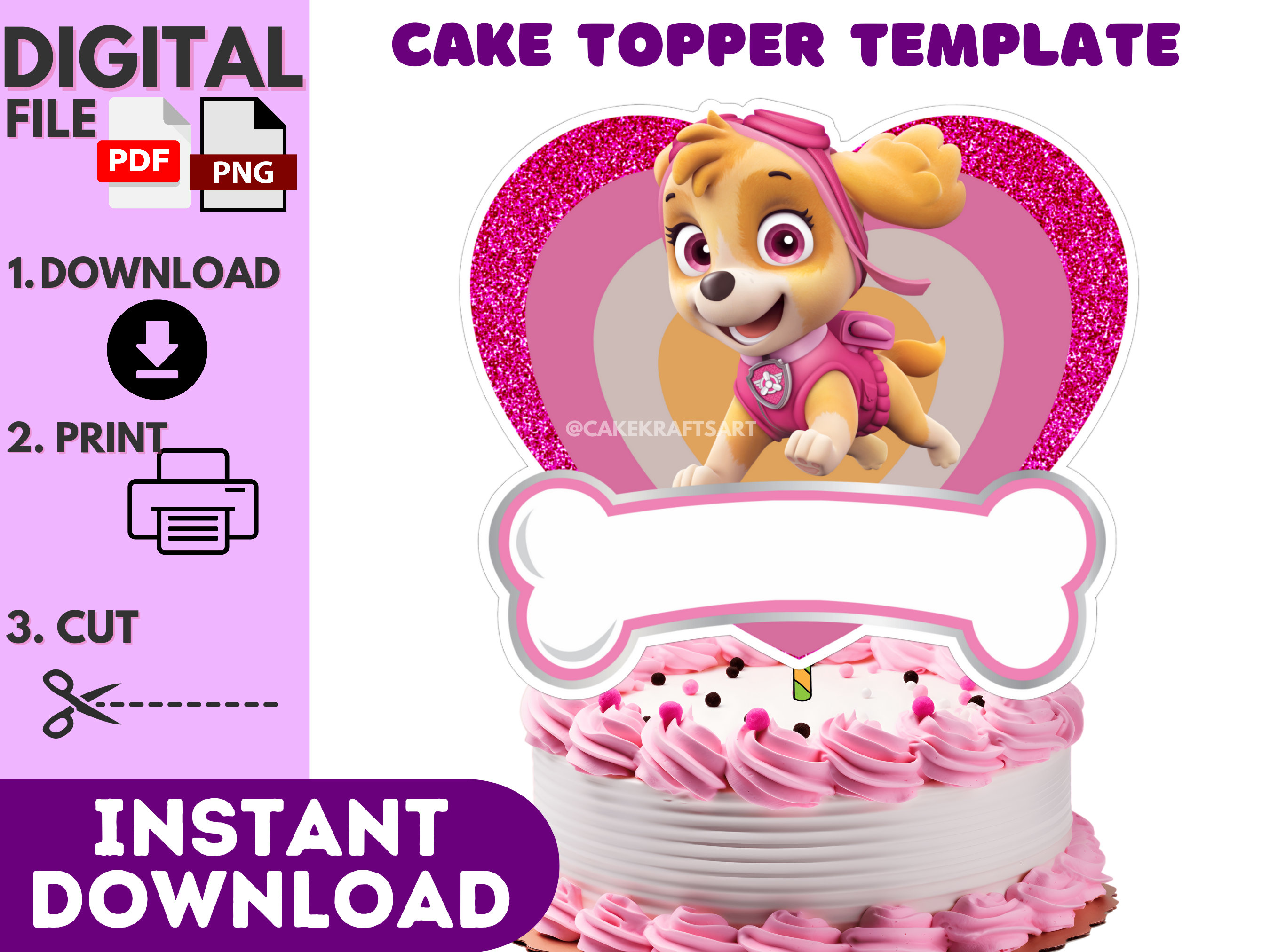 Instant Download Digital Cake Topper Template customizable Add Name and ...