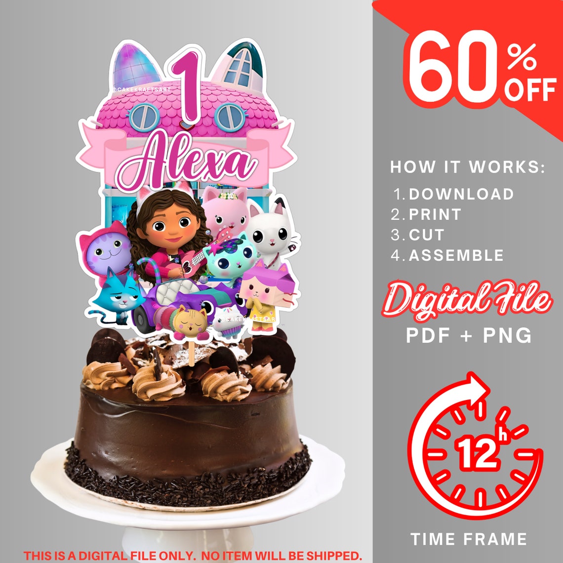Gabby, Dollhouse, Gabbys Dollhouse, Cake Topper, Digital Download ...