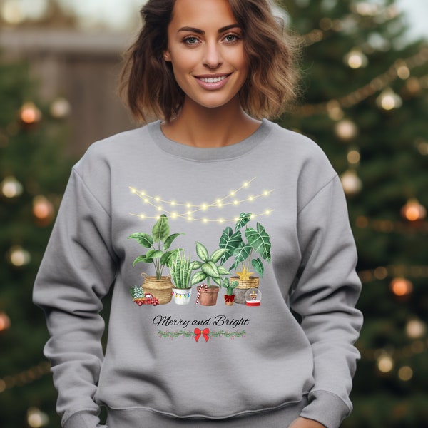Merry and Bright, Plant Lady, Christmas Sweater, Merry Sweater, Cute Sweater, Plant Lovers, Plant Lovers Gift, Plant Christmas Gift