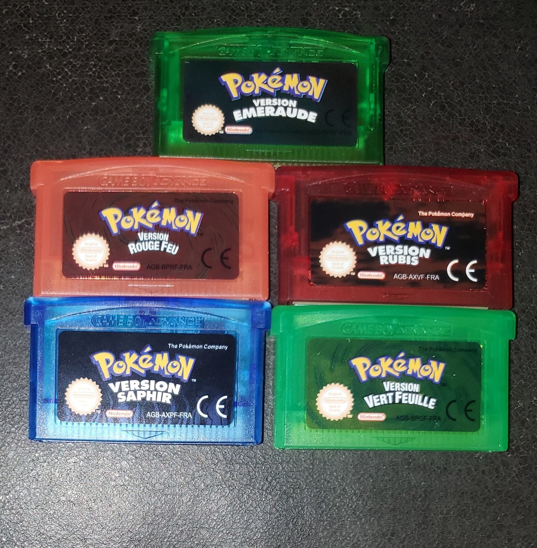 Pokemon Emeraude Rogue Feu Rubis Saphir Vert Feuille GBA Game Cartridge Video Game Full French