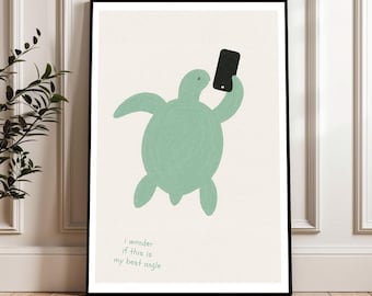 Póster de Tortuga Ingeniosa: Impresión artística humorística de una criatura marina - Decoración cómica para el hogar - Arte mural divertido para el hogar