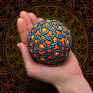 Lucky Talisman Glowing in UV String Art Mandala Temari Ball "Empathy" - Japanese Artful Decorative Artifact - Spiritual Companion