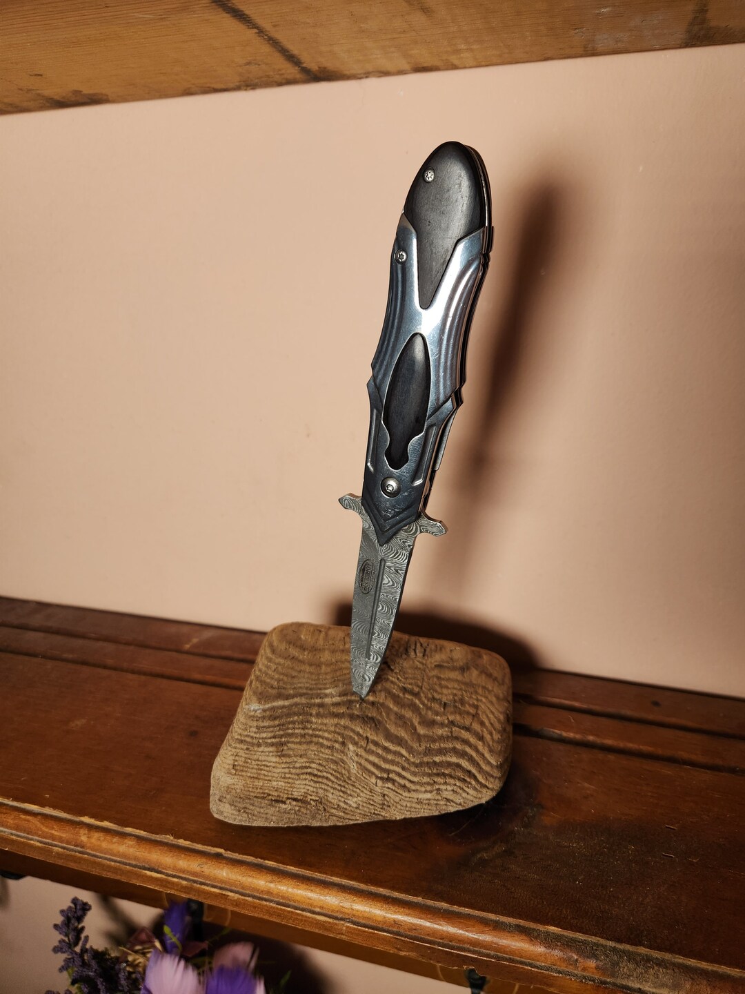 Laser Etched Damascus Pocket Knife Etsy