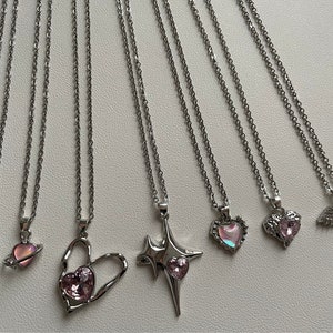 Y2K Cute Pink Heart Shaped Necklace, Trendy, Goth, Pastel Necklaces