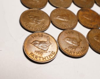 1939年英国ファージング硬貨：ミソサザイ、ジョージ6世、ブロンズ